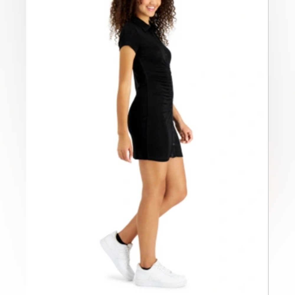 Just Polly Juniors' Ruched Button-down Dress In Black Small NWT